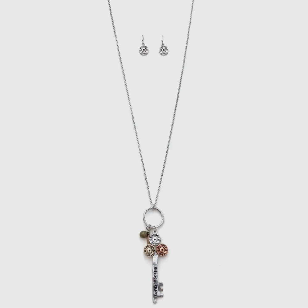 Chic Silver and Gold Key Pendant Necklace Set